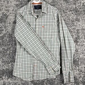 Abercrombie Fitch Muscle Button Up Shirt Men Medium Long Sleeve Plaid Orange Hit
